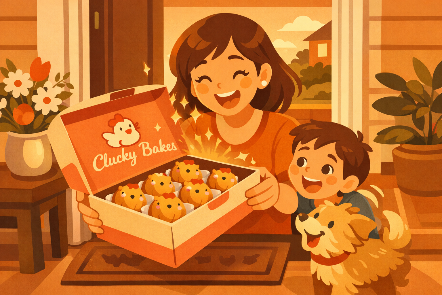 Happy delivery of pastry box